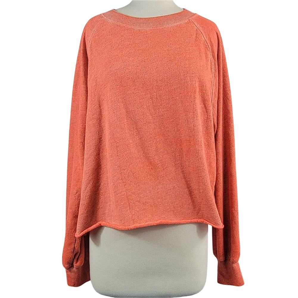 Pam & Gela Cropped Crewneck Sweatshirt Terry Cloth Neon Orange Medium